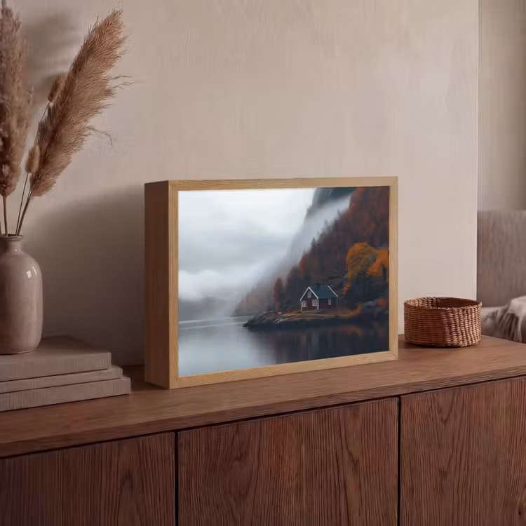 Huis - Rood - Bergen - Water Light Box met batterij (Wandlamp) middel -sfeer2