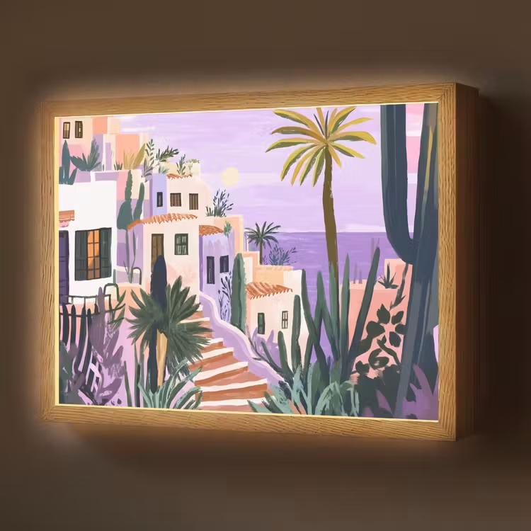 Huizen - Minimalistisch - Palmbomen - Kust Light Box met batterij (Wandlamp) middel -z3d_website
