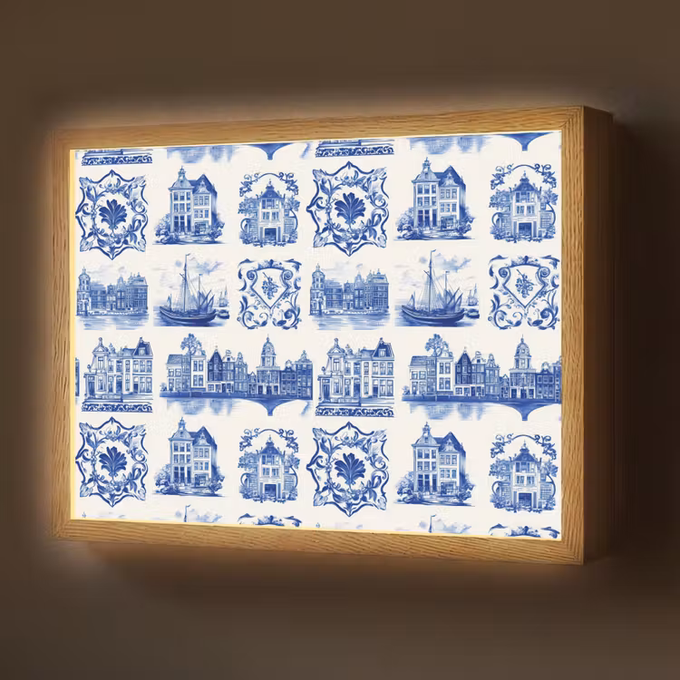 Huizen - Schepen - Blauw Light Box met batterij (Wandlamp) middel 907 -z3d_website