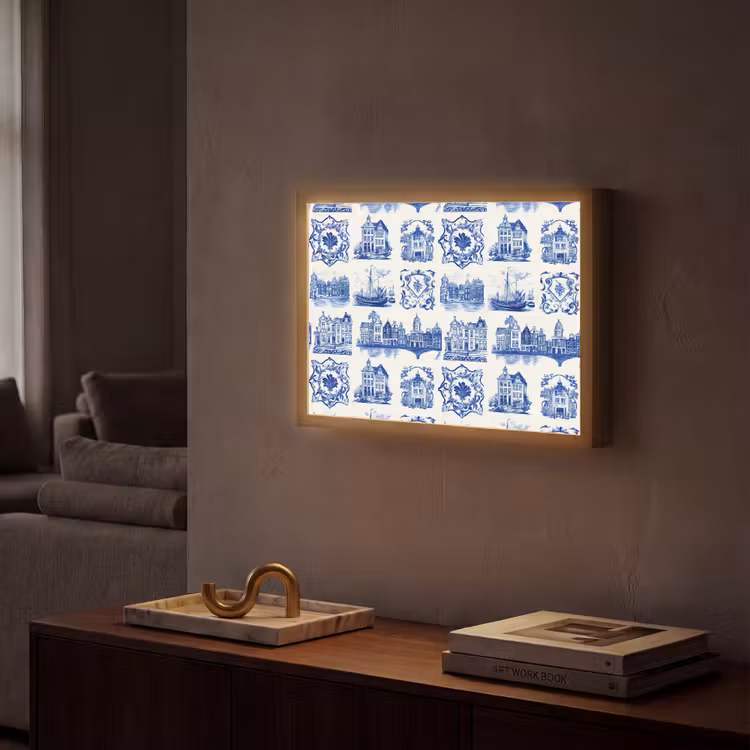 Huizen - Schepen - Blauw Light Box met batterij (Wandlamp) middel 907 -sfeer1