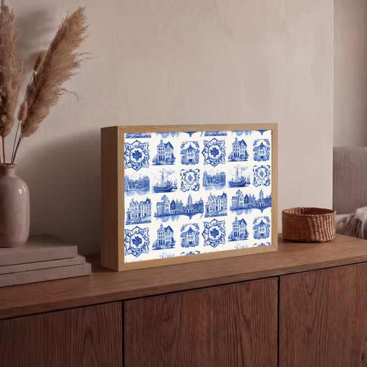 Huizen - Schepen - Blauw Light Box met batterij (Wandlamp) middel 907 -sfeer2