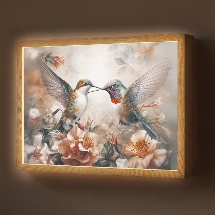 Kolibrie - Vogels - Bloemen - Natuur Light Box met batterij (Wandlamp) middel -z3d_website