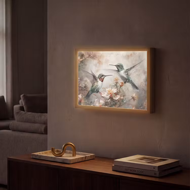 Kolibrie - Vogels - Bloemen - Planten Light Box met batterij (Wandlamp) middel -sfeer1