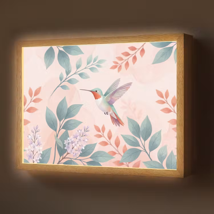 Kolibrie - Vliegen - Natuur - Illustratie - Kleurrijk Light Box met batterij (Wandlamp) middel -z3d_website