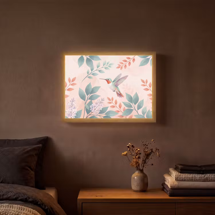 Kolibrie - Vliegen - Natuur - Illustratie - Kleurrijk Light Box met batterij (Wandlamp) middel -sfeer4