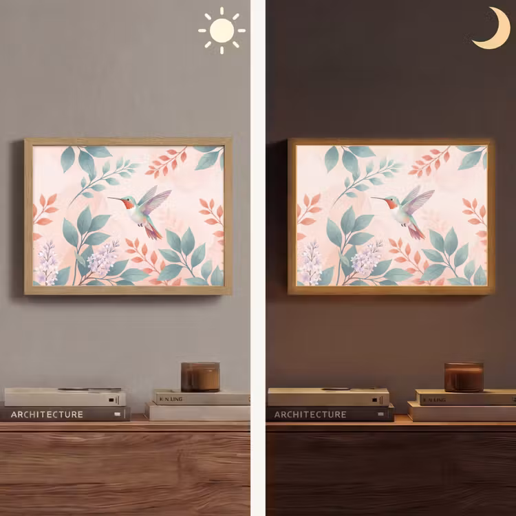 Kolibrie - Vliegen - Natuur - Illustratie - Kleurrijk Light Box met batterij (Wandlamp) middel -sfeer3