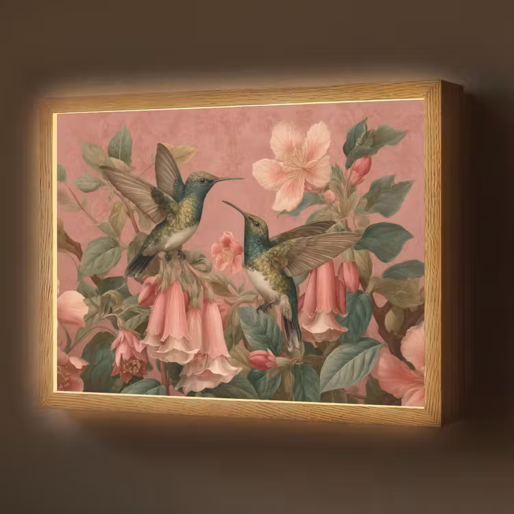 Kolibries - Bloemen - Groen - Roze Light Box met batterij (Wandlamp) middel -z3d_website