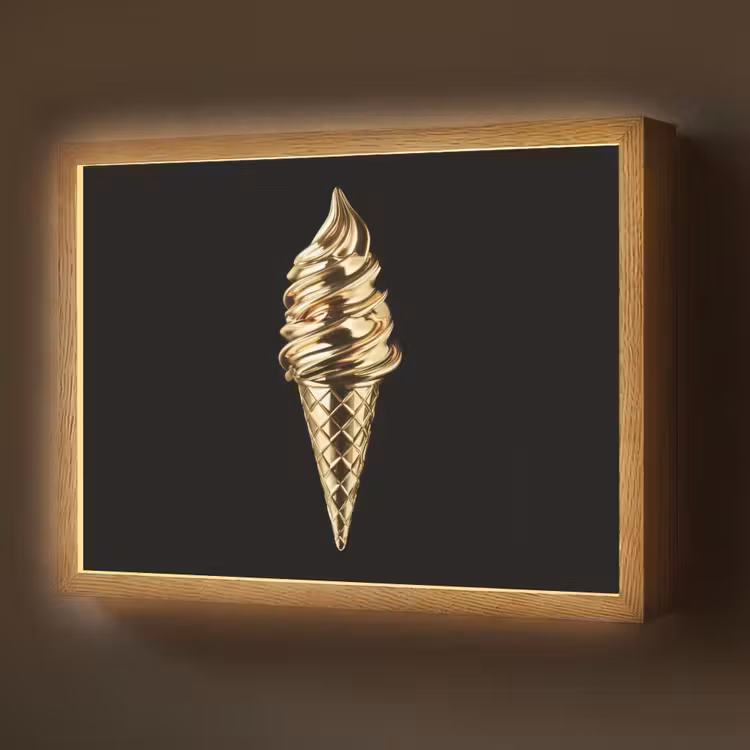 Ijs - Goud - Zwart - Eten Light Box met batterij (Wandlamp) middel -z3d_website