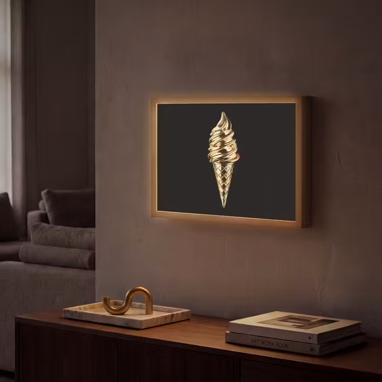 Ijs - Goud - Zwart - Eten Light Box met batterij (Wandlamp) middel -sfeer1