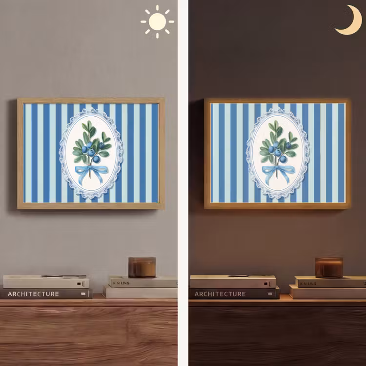 Illustratie - Bessen - Blauw - Strepen Light Box met batterij (Wandlamp) middel -sfeer3
