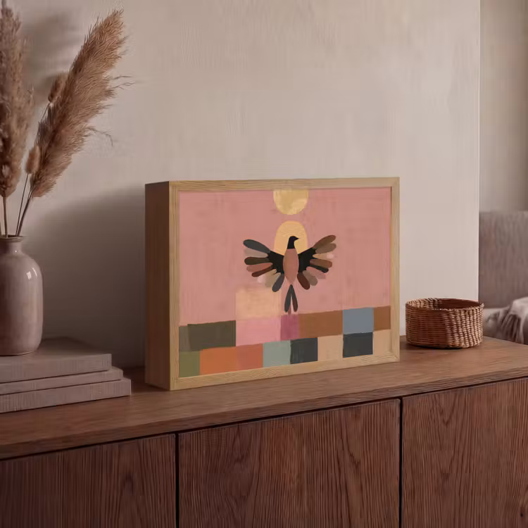 Illustratie - Vogel - Vlakken - Kleurrijk Light Box met batterij (Wandlamp) middel -sfeer2