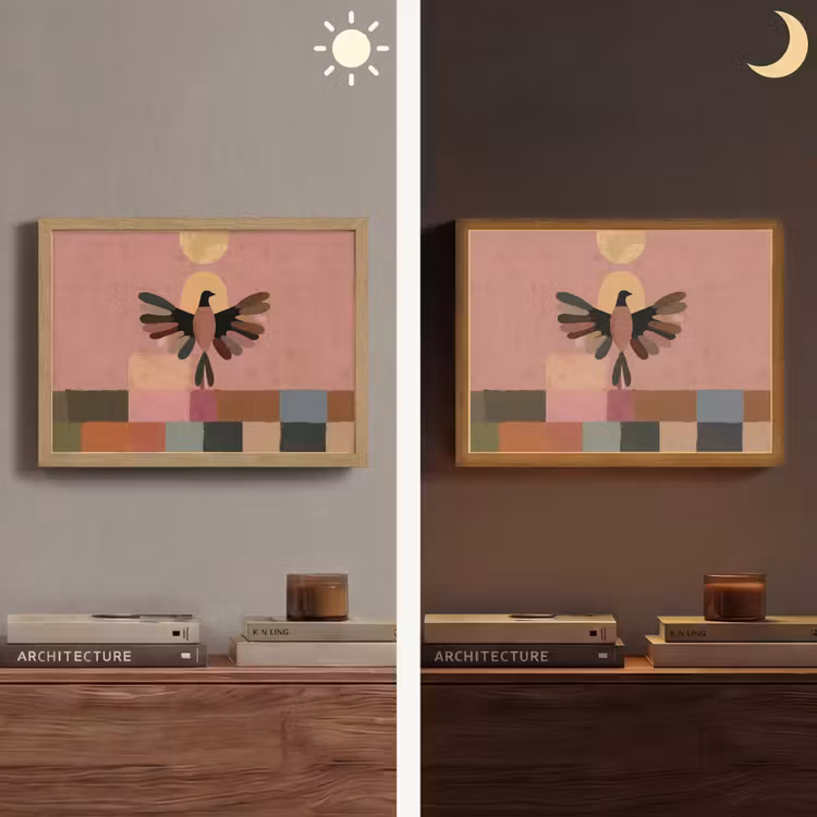 Illustratie - Vogel - Vlakken - Kleurrijk Light Box met batterij (Wandlamp) middel -sfeer3