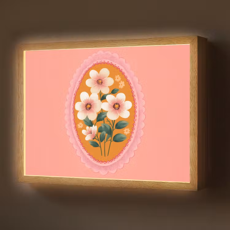 Illustratie - Bloemen - Rand - Roze Light Box met batterij (Wandlamp) middel -z3d_website