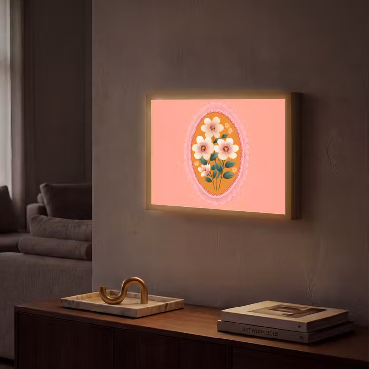 Illustratie - Bloemen - Rand - Roze Light Box met batterij (Wandlamp) middel -sfeer1