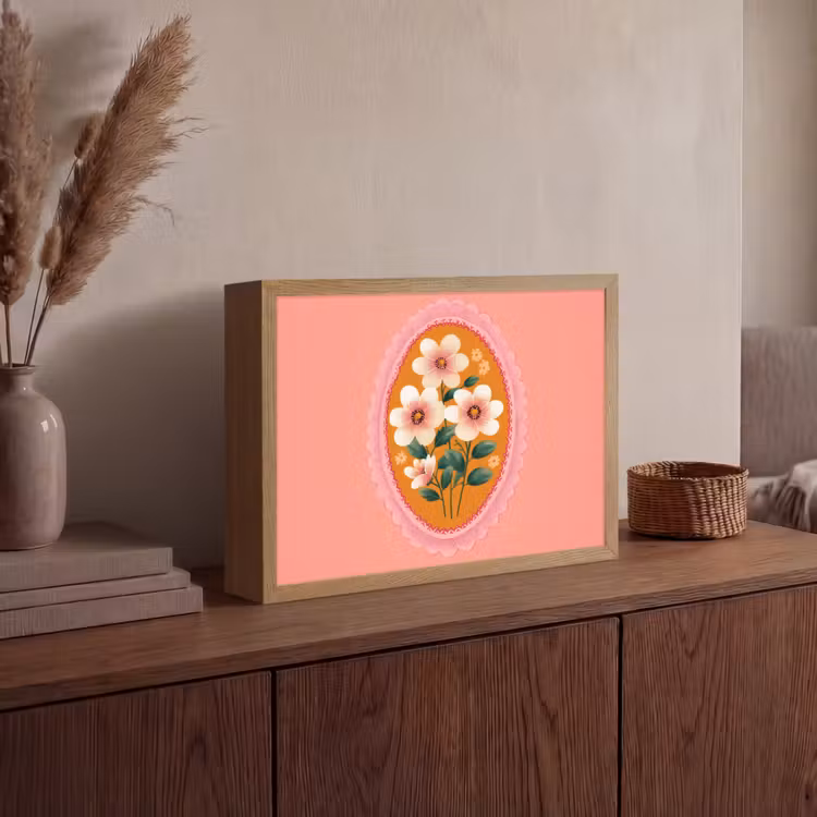 Illustratie - Bloemen - Rand - Roze Light Box met batterij (Wandlamp) middel -sfeer2