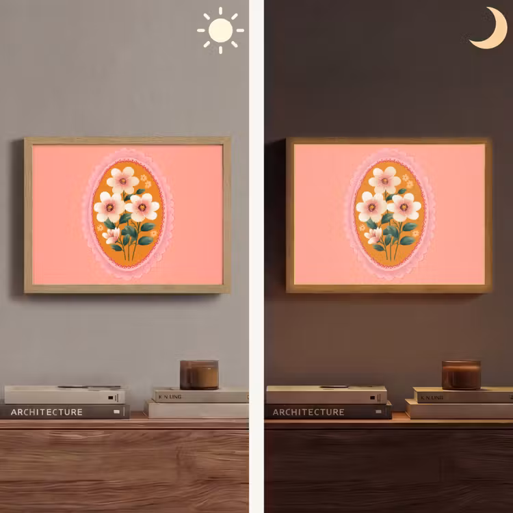 Illustratie - Bloemen - Rand - Roze Light Box met batterij (Wandlamp) middel -sfeer3