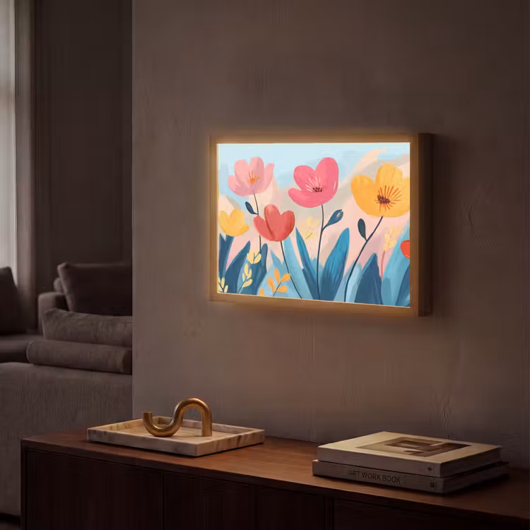 Illustratie - Bloemen - Kleurrijk Light Box met batterij (Wandlamp) middel -sfeer1