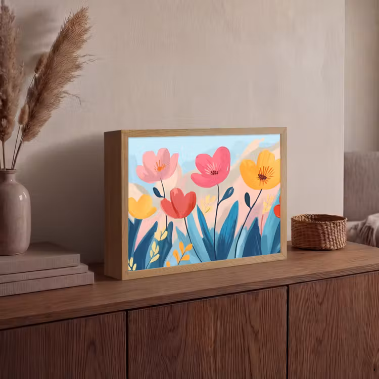 Illustratie - Bloemen - Kleurrijk Light Box met batterij (Wandlamp) middel -sfeer2