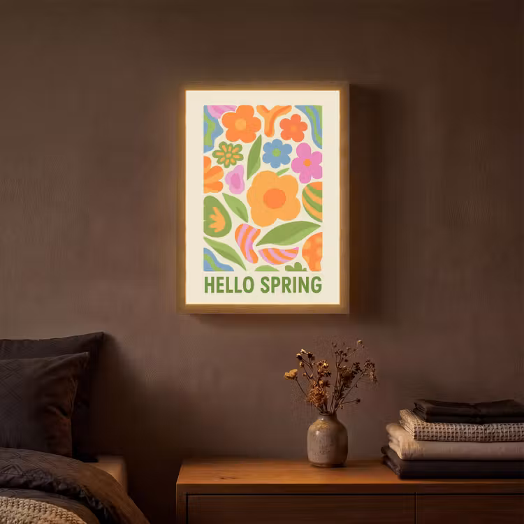 Illustratie - Bloemen - Quote - Kleurrijk Light Box met batterij (Wandlamp) middel -sfeer4