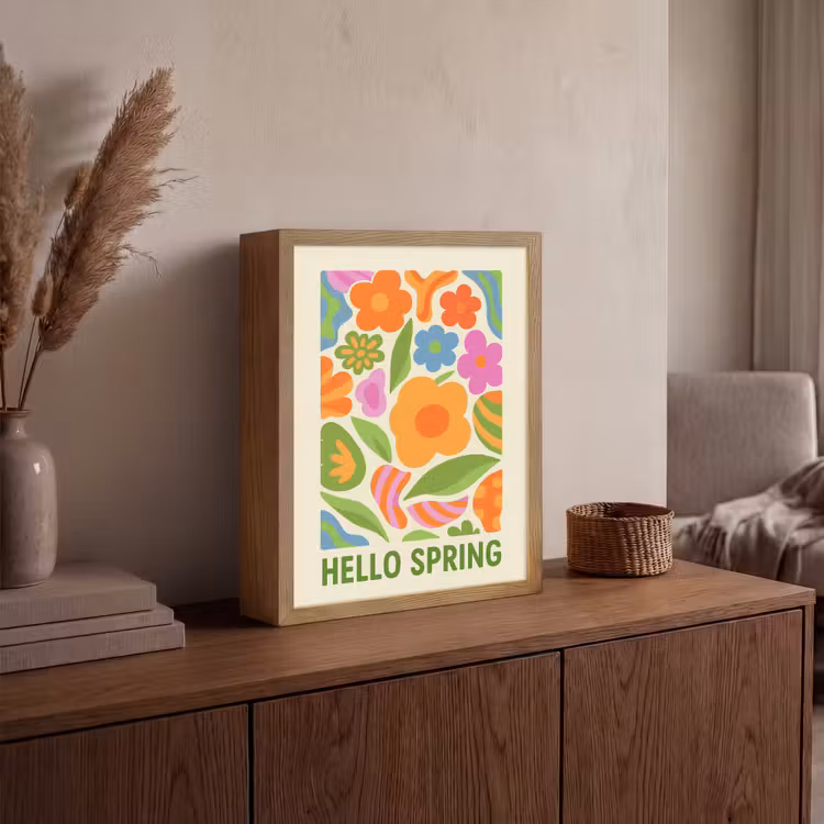 Illustratie - Bloemen - Quote - Kleurrijk Light Box met batterij (Wandlamp) middel -sfeer2