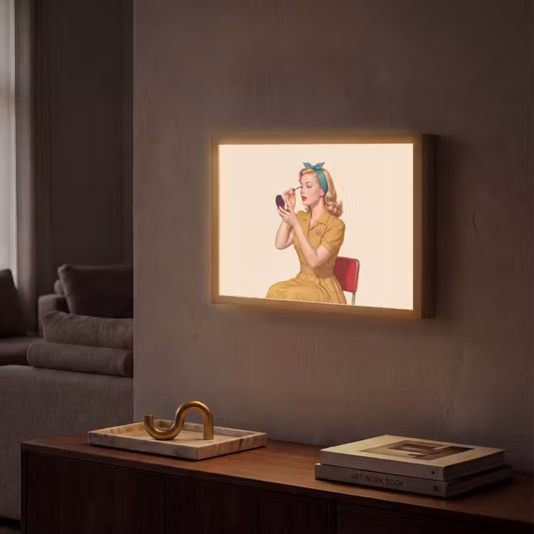 Illustratie - Mascara - Vrouw - Geel Light Box met batterij (Wandlamp) middel -sfeer1
