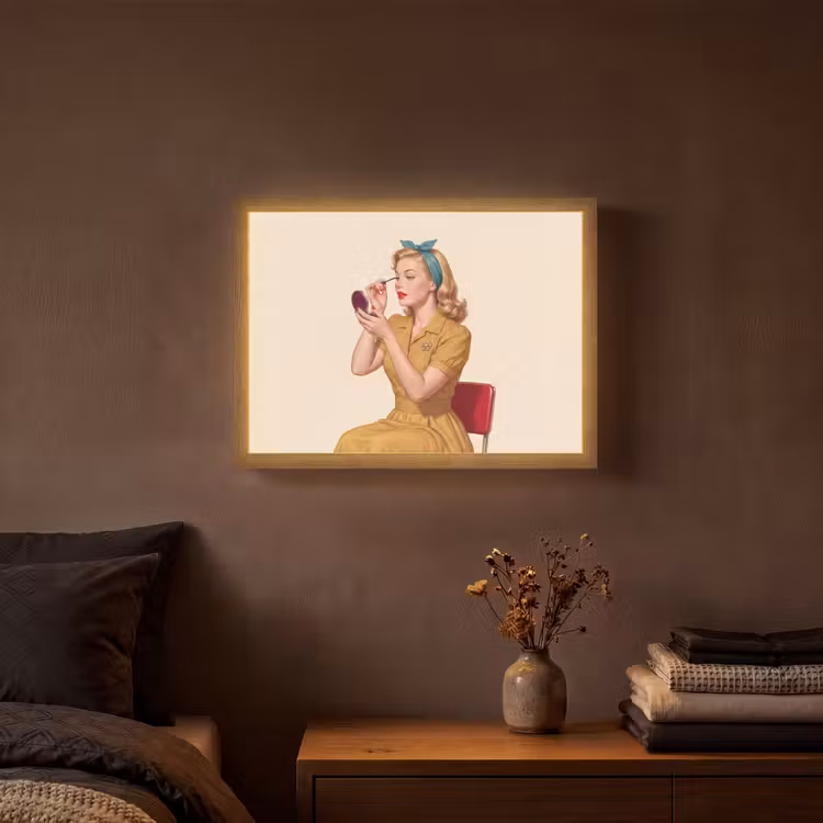 Illustratie - Mascara - Vrouw - Geel Light Box met batterij (Wandlamp) middel -sfeer4