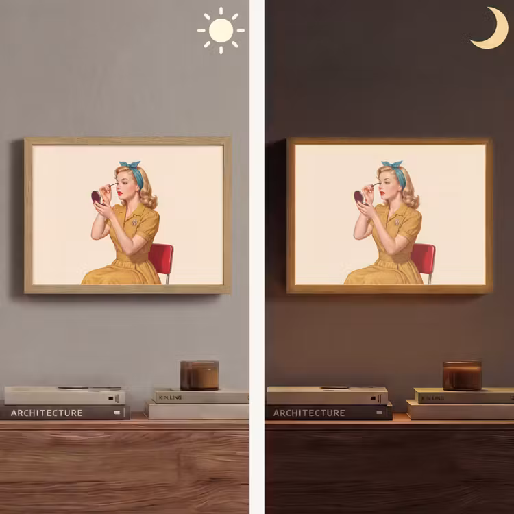 Illustratie - Mascara - Vrouw - Geel Light Box met batterij (Wandlamp) middel -sfeer3
