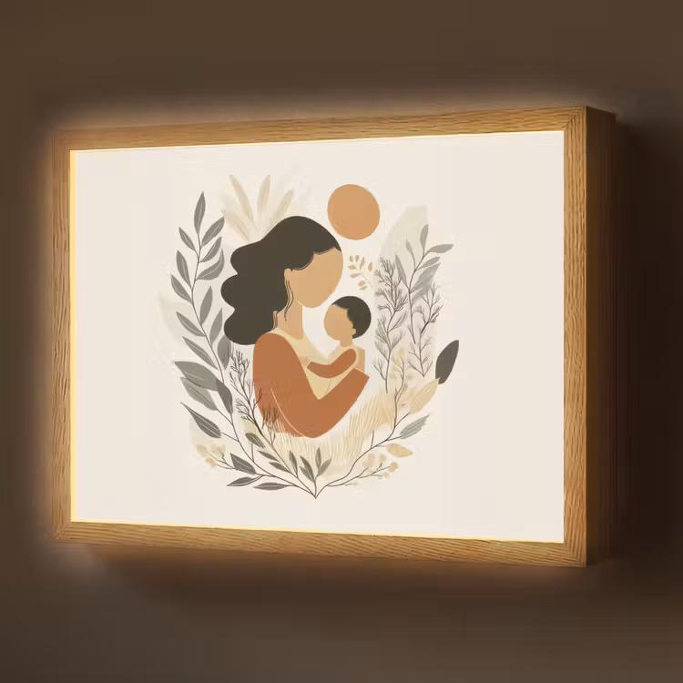 Illustratie - Moeder - Kind - Liefdevol Light Box met batterij (Wandlamp) middel -z3d_website
