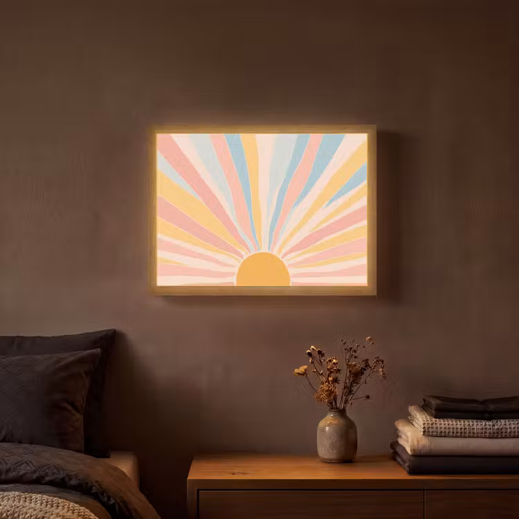 Illustratie - Zon - Pastelkleuren Light Box met batterij (Wandlamp) middel -sfeer4