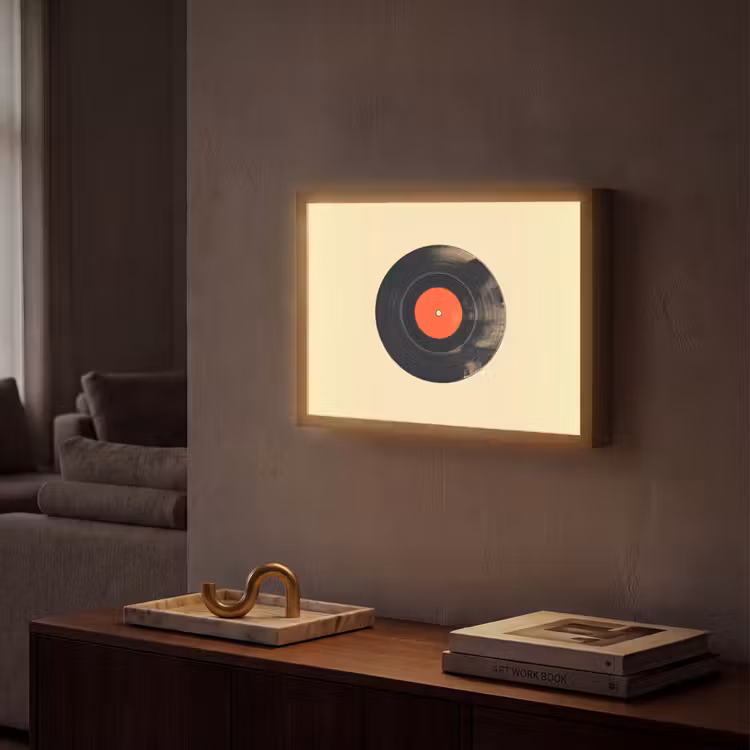Illustratie - Vinylplaat - Beige - Vintage Light Box met batterij (Wandlamp) middel -sfeer1