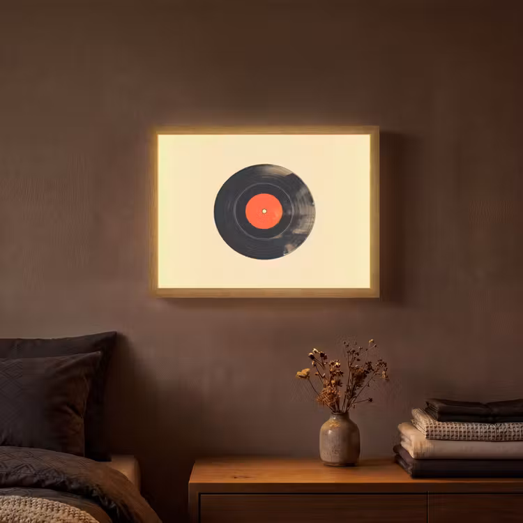 Illustratie - Vinylplaat - Beige - Vintage Light Box met batterij (Wandlamp) middel -sfeer4