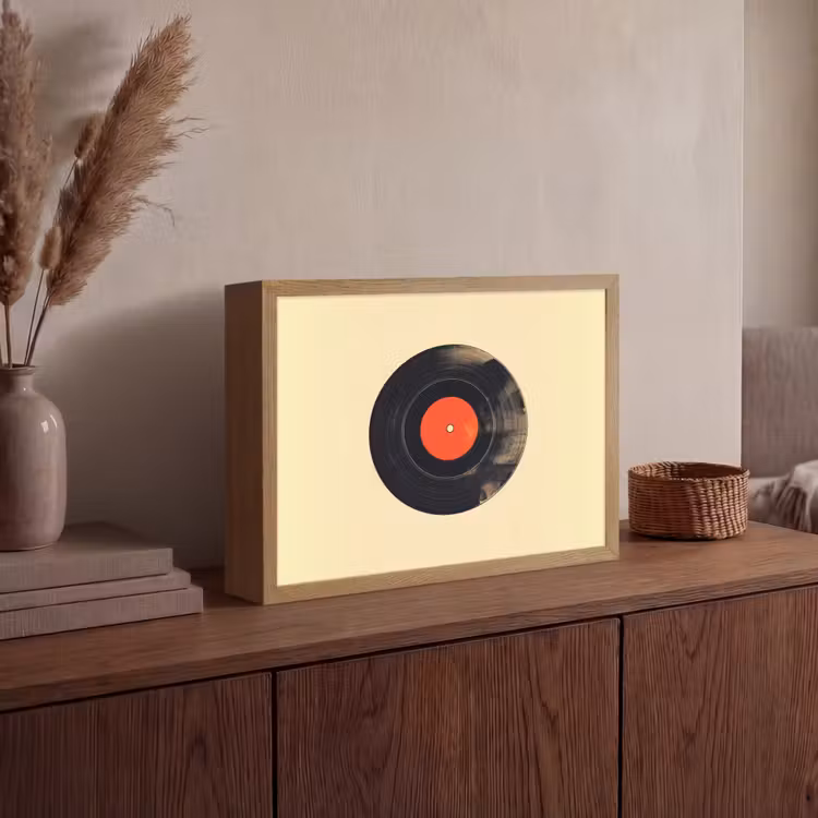 Illustratie - Vinylplaat - Beige - Vintage Light Box met batterij (Wandlamp) middel -sfeer2
