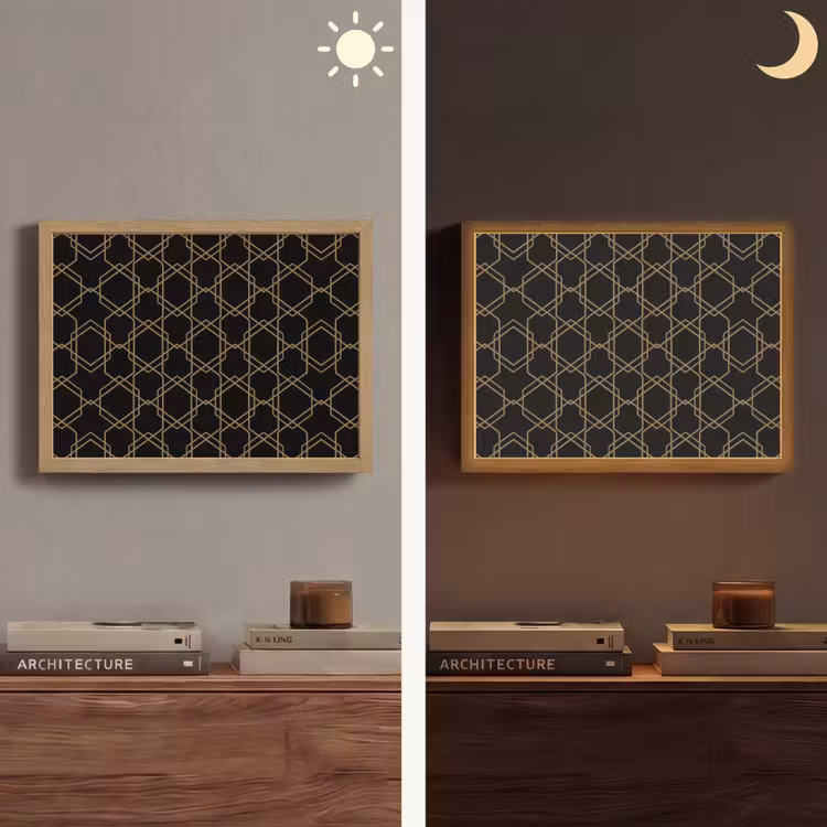Verweven - Zeshoeken - Zwart - Goud Light Box met batterij (Wandlamp) middel 907 -sfeer3