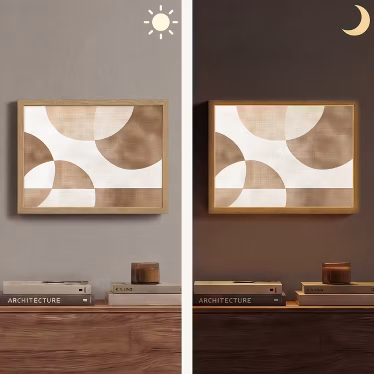 Snijdende cirkels - Overlappende vlakken Light Box met batterij (Wandlamp) middel -sfeer3