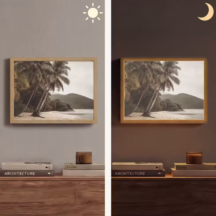 Eiland - Palmboom - Zee Light Box met batterij (Wandlamp) middel -sfeer3