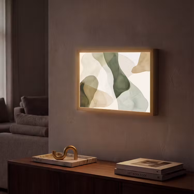 Japandi - Abstract - Groen Light Box met batterij (Wandlamp) middel -sfeer1
