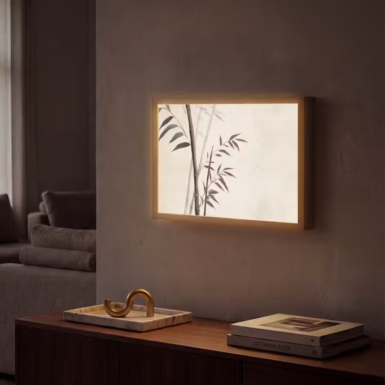 Japandi - Bamboe - Beige Light Box met batterij (Wandlamp) middel -sfeer1