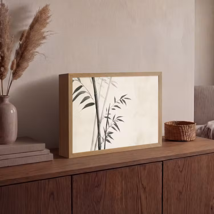Japandi - Bamboe - Beige Light Box met batterij (Wandlamp) middel -sfeer2
