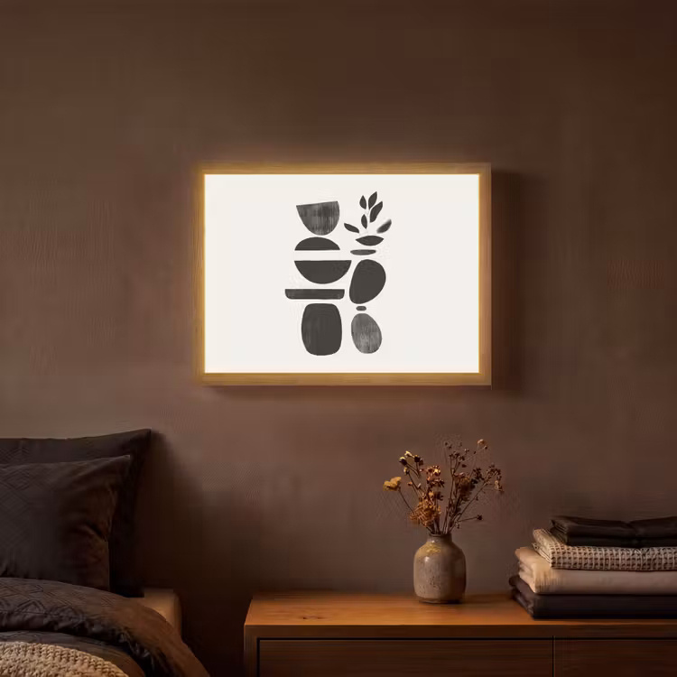 Japandi - Zwart - Abstract Light Box met batterij (Wandlamp) middel -sfeer4