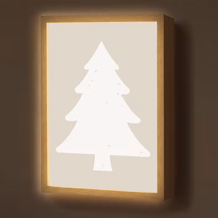 Japandi - Kerstboom - Beige - Kerstversiering Light Box met batterij (Wandlamp) middel -z3d_website