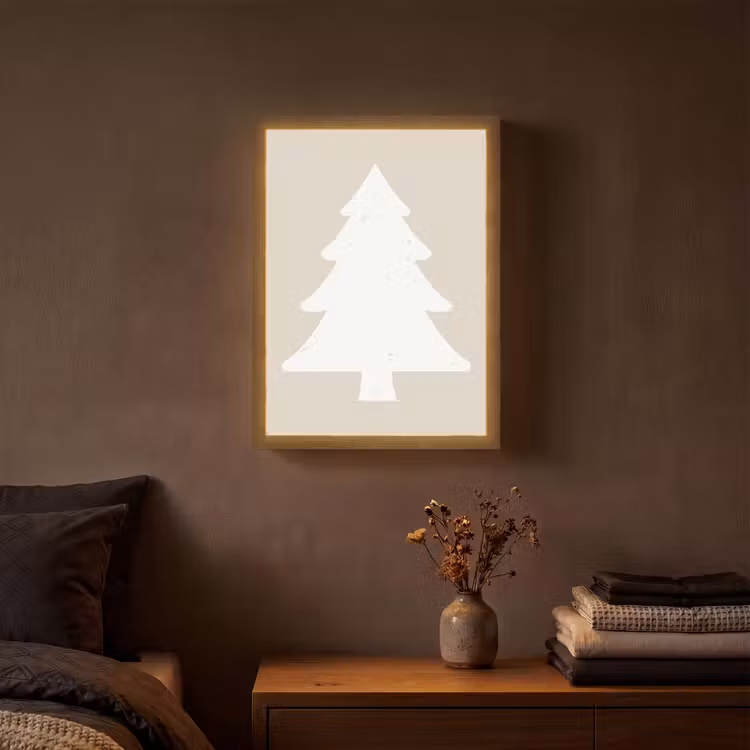 Japandi - Kerstboom - Beige - Kerstversiering Light Box met batterij (Wandlamp) middel -sfeer4