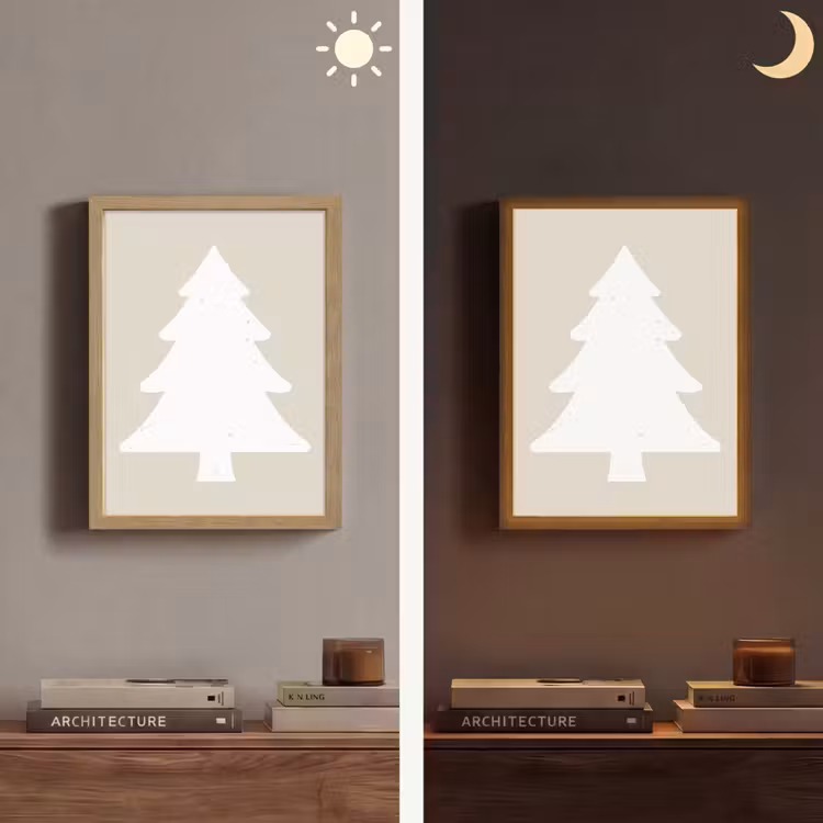 Japandi - Kerstboom - Beige - Kerstversiering Light Box met batterij (Wandlamp) middel -sfeer3