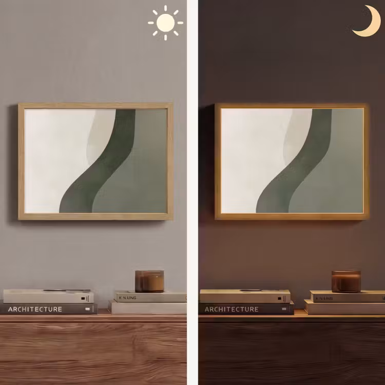 Japandi - Groen - Abstract - Modern Light Box met batterij (Wandlamp) middel -sfeer3