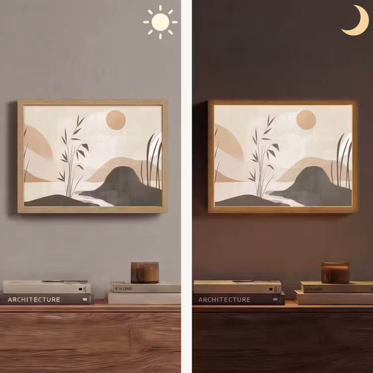 Japandi - Landschap - Beige Light Box met batterij (Wandlamp) middel -sfeer3