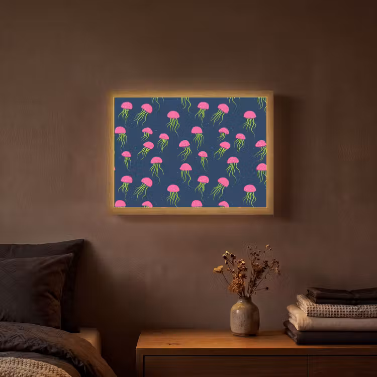 Kwallen - Diepzee - Neon Light Box met batterij (Wandlamp) middel 907 -sfeer4