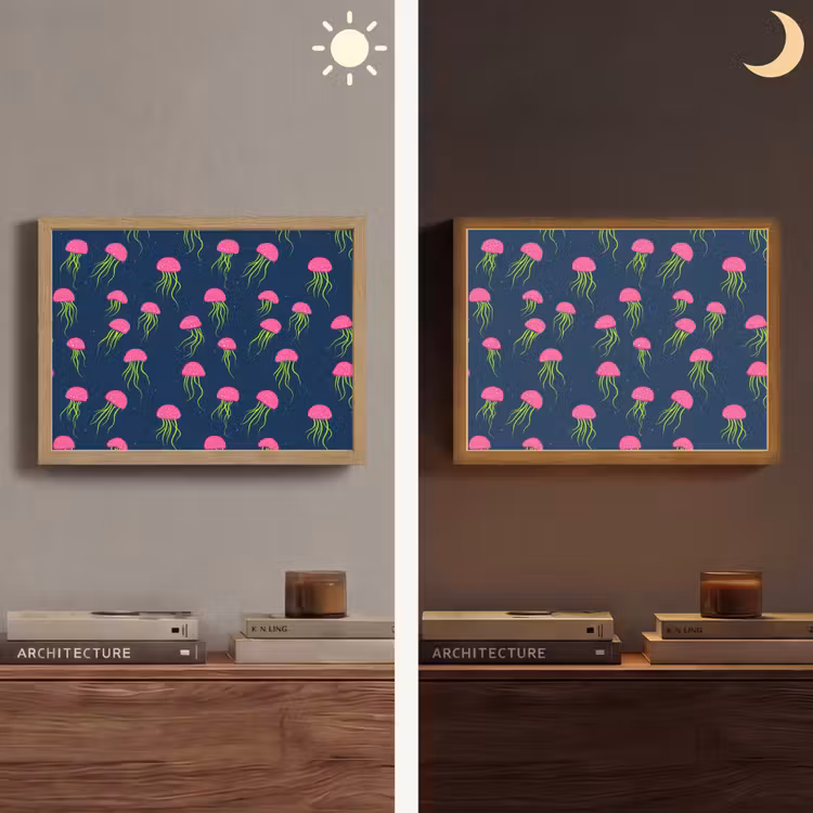 Kwallen - Diepzee - Neon Light Box met batterij (Wandlamp) middel 907 -sfeer3