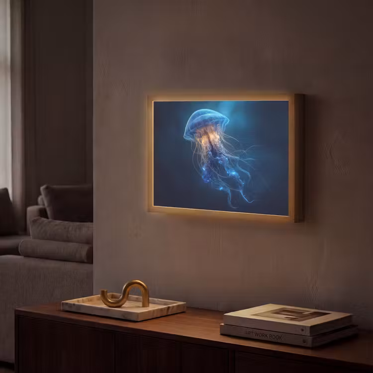 Kwal - Lichtgevend - Tentakels - Blauw Light Box met batterij (Wandlamp) middel -sfeer1