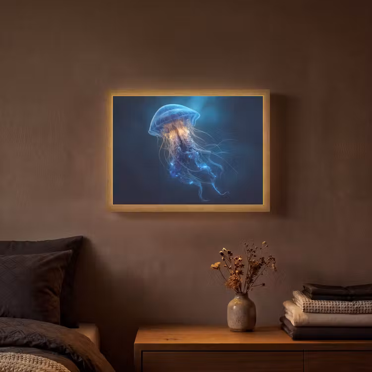 Kwal - Lichtgevend - Tentakels - Blauw Light Box met batterij (Wandlamp) middel -sfeer4