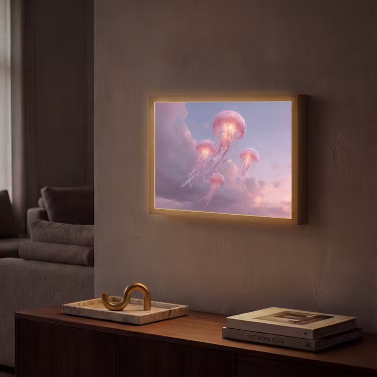 Kwallen - Roze - Wolken Light Box met batterij (Wandlamp) middel -sfeer1