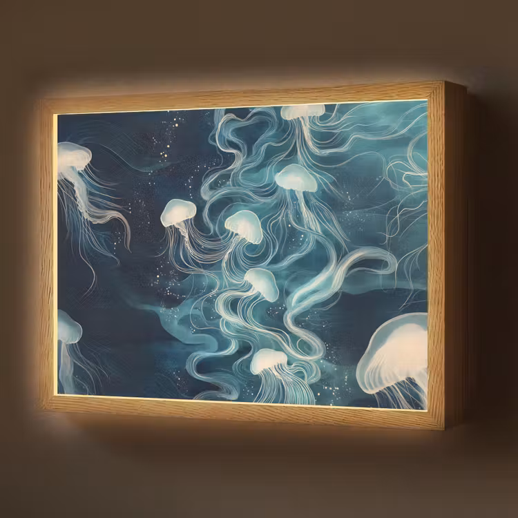 Kwallen - Zee - Wit - Golven Light Box met batterij (Wandlamp) middel -z3d_website